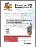 CHAMPION RACING OIL EUROPEAN SYNGOLD FULL SYNTHETIC 5W-30 (6 QUARTS) SAPS 4436H